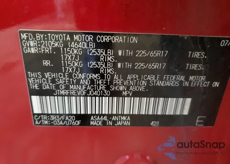 2015 Toyota Rav4 Xle z USA, uszkodzony, nr VIN JTMRFREV0FJ040130